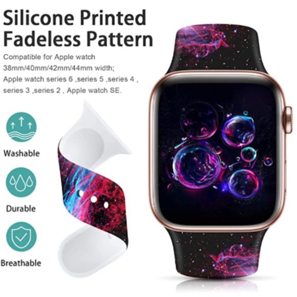 FLAPI Silicone Printed Colorful Band for iWatch 38mm/40mm/41mm/42mm/44mm/45mm - Picture 2 of 2